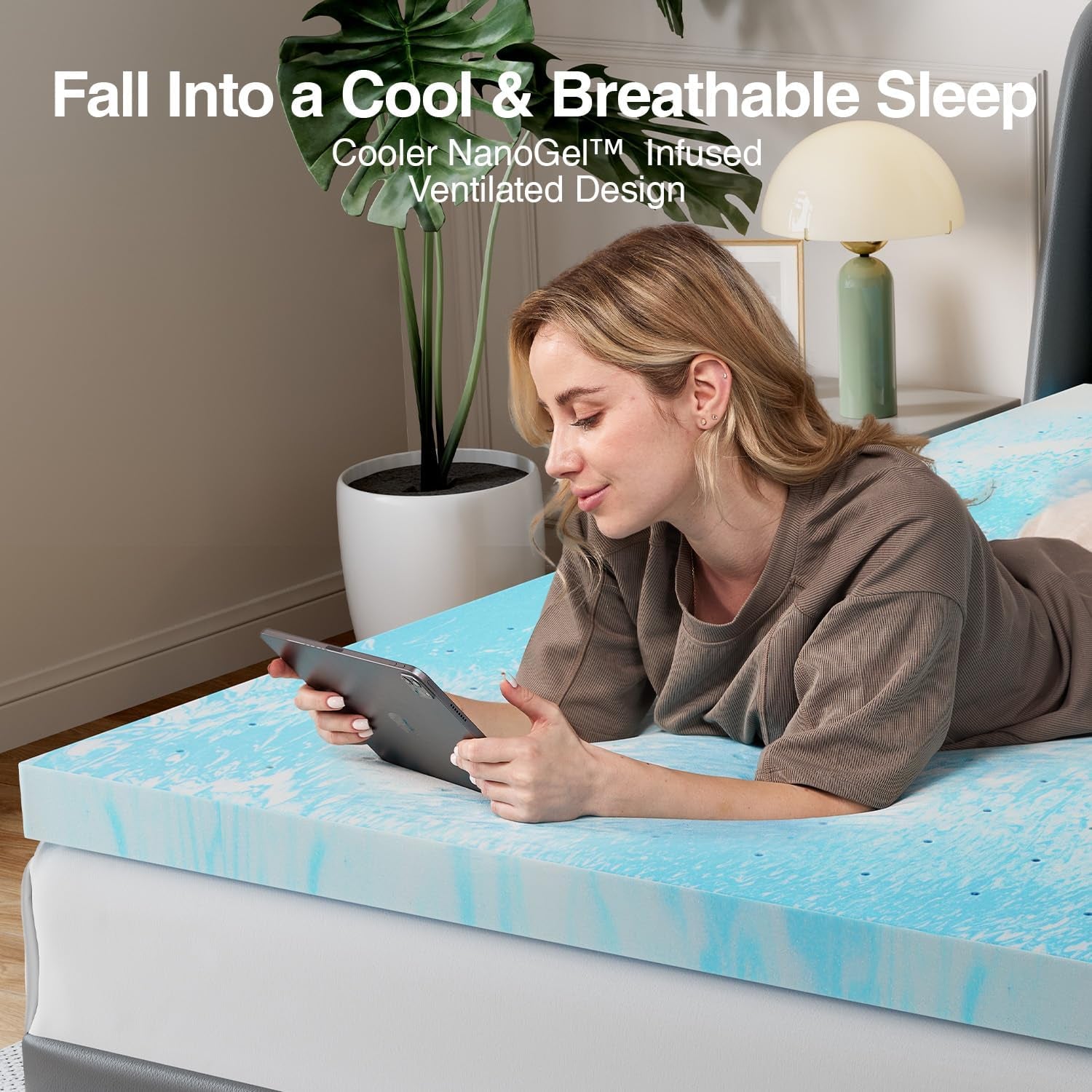 Queen Memory Foam Mattress Topper 3 Inch, Cooling Gel Infused, Ventilated Pressure Relief Pad, Medium Comfort for Sofa, RV, Camper, Dorm Room