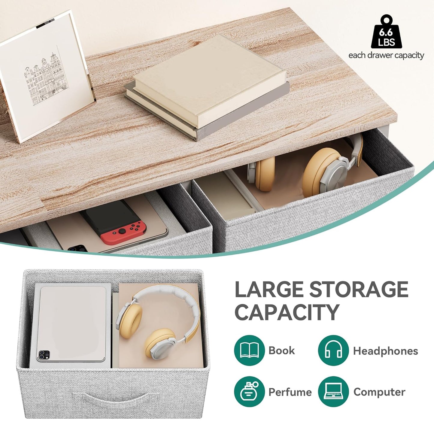 Dresser with 5 Drawers - Fabric Storage Tower, Organizer Unit for Bedroom, Living Room, Closets - Sturdy Steel Frame, Wooden Top