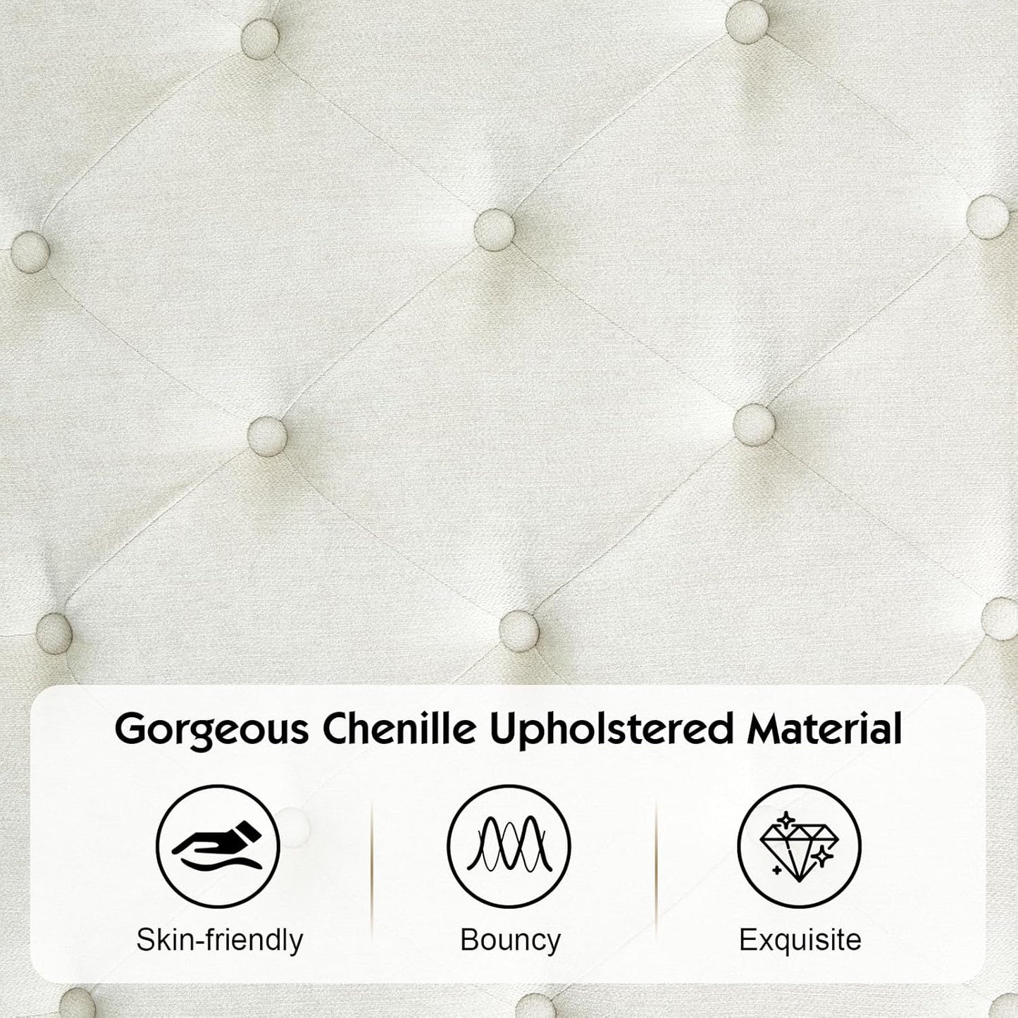 Queen Rustic Solid Wood Bed Frame with 68" Tall Headboard, Farmhouse Chenille Upholstered Panel Platform Bed Mattress Frame, Button Tufted/Antique Brass Nail Trim/No Box Spring Needed, Milk Ash