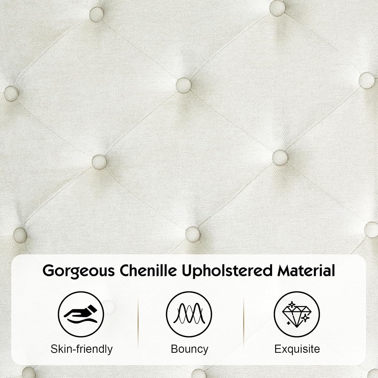 Queen Rustic Solid Wood Bed Frame with 68" Tall Headboard, Farmhouse Chenille Upholstered Panel Platform Bed Mattress Frame, Button Tufted/Antique Brass Nail Trim/No Box Spring Needed, Milk Ash