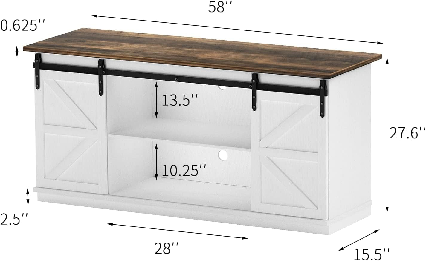 Farmhouse TV Stand for Televisions up to 65 Inches, Sliding Barn Doors and Storage Cabinets, Console Table and Media Furniture for Living Room, 58 Inch, Milk White