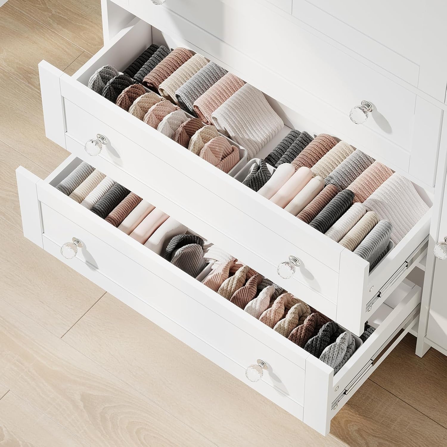 Armoire Wardrobe Closet with Drawers and Mirror, 71" Clothing Storage Cabinet with Hanging Rod, 4 Doors Wooden Wardrobe Cabinet for Bedroom, Large Capacity Storage