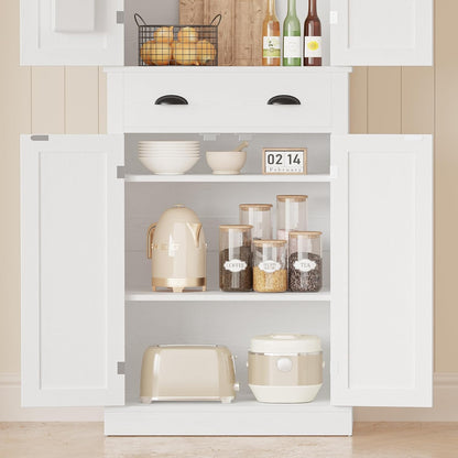 Kitchen Pantry Storage Cabinet 72.6" H X 24" W, with Barn Doors, Drawer, 4 Adjustable Shelves, Freestanding Cupboard, Laundry, White