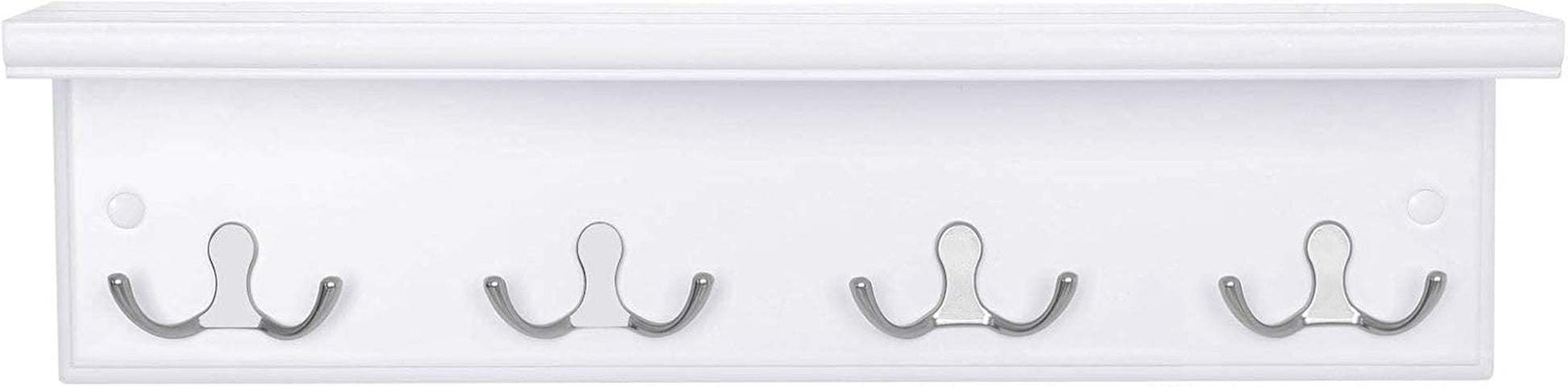 Entryway Hanging Coat Rack, Wall-Mounted Wooden Shelf, with 4 Double Hooks, Wall Floating Shelf, White ULHR42WT