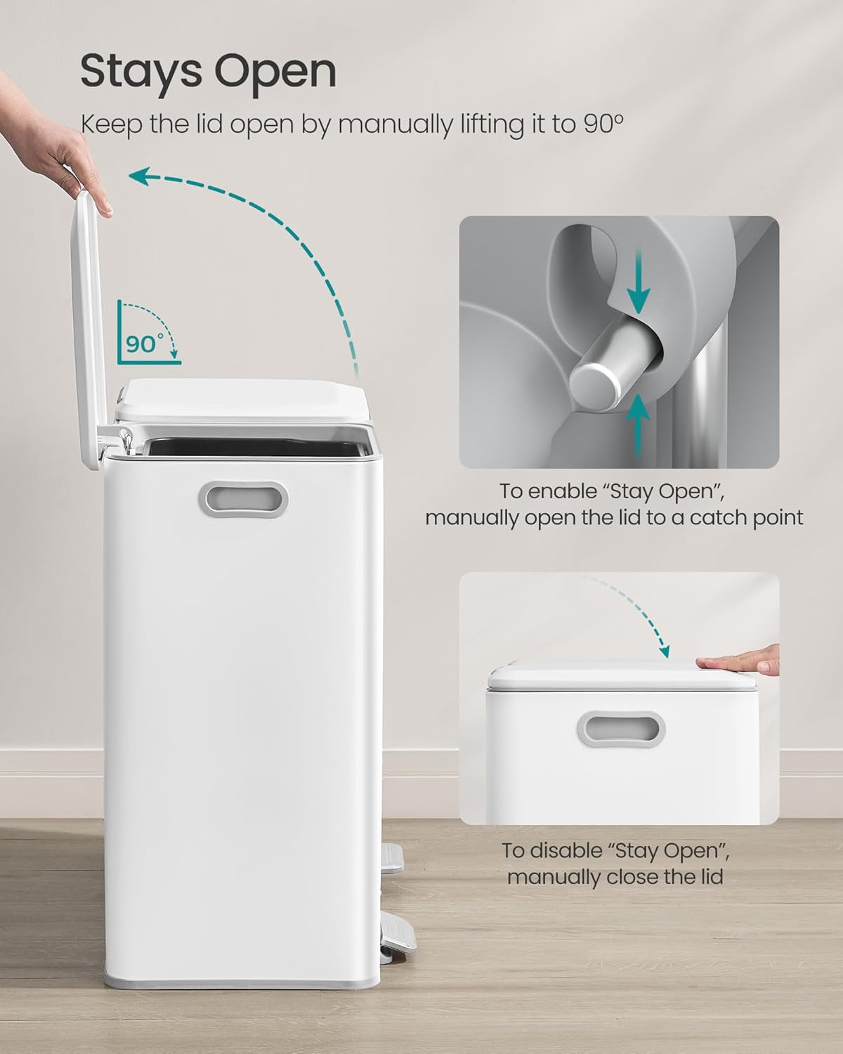 Trash Can, 2 X 8 Gallon (2 X 30 L) Double Garbage Can with Soft-Close Lids, Removable Inner Buckets, Pedals, Stainless Steel, for Waste and Recycling, Cloud White ULTB743W01