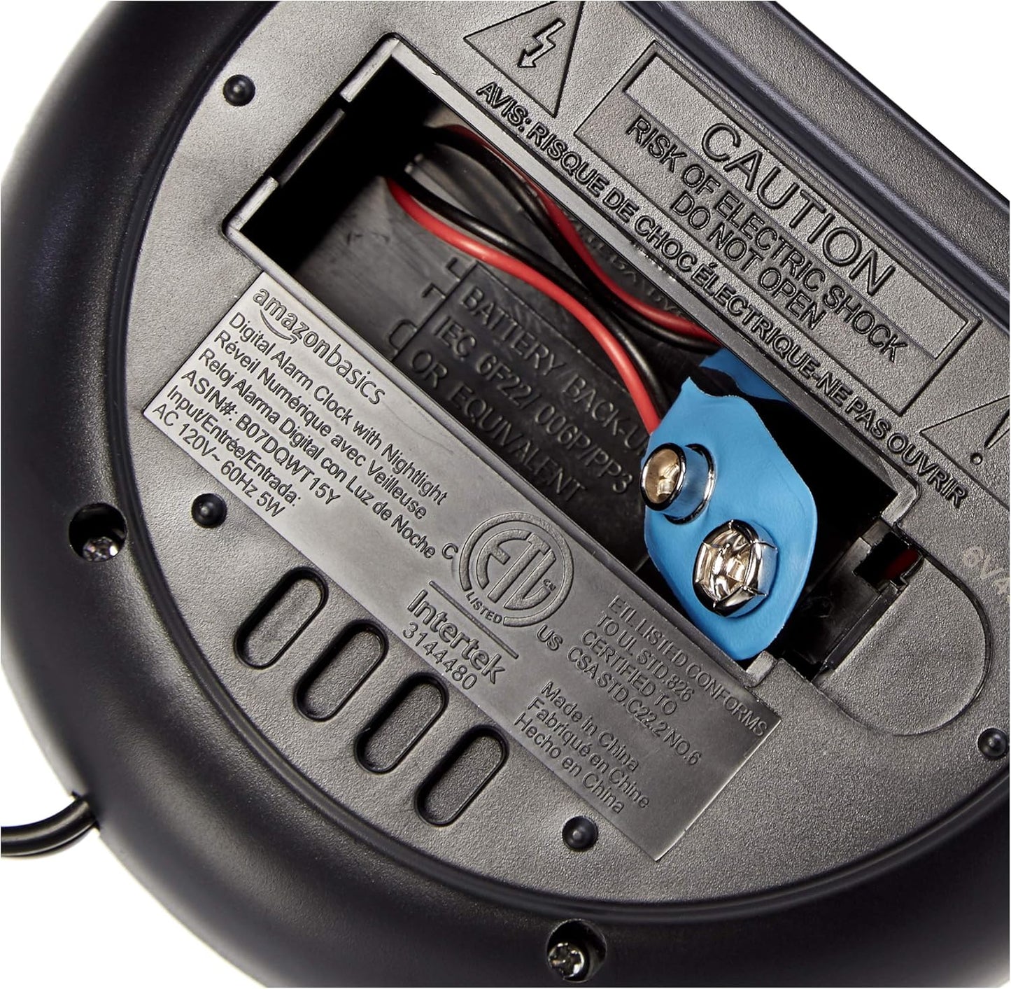 Small Digital Oval Alarm Clock with LED Display, Nightlight & Battery Backup, Black, 4.5 X 3.5 X 2.4 Inches