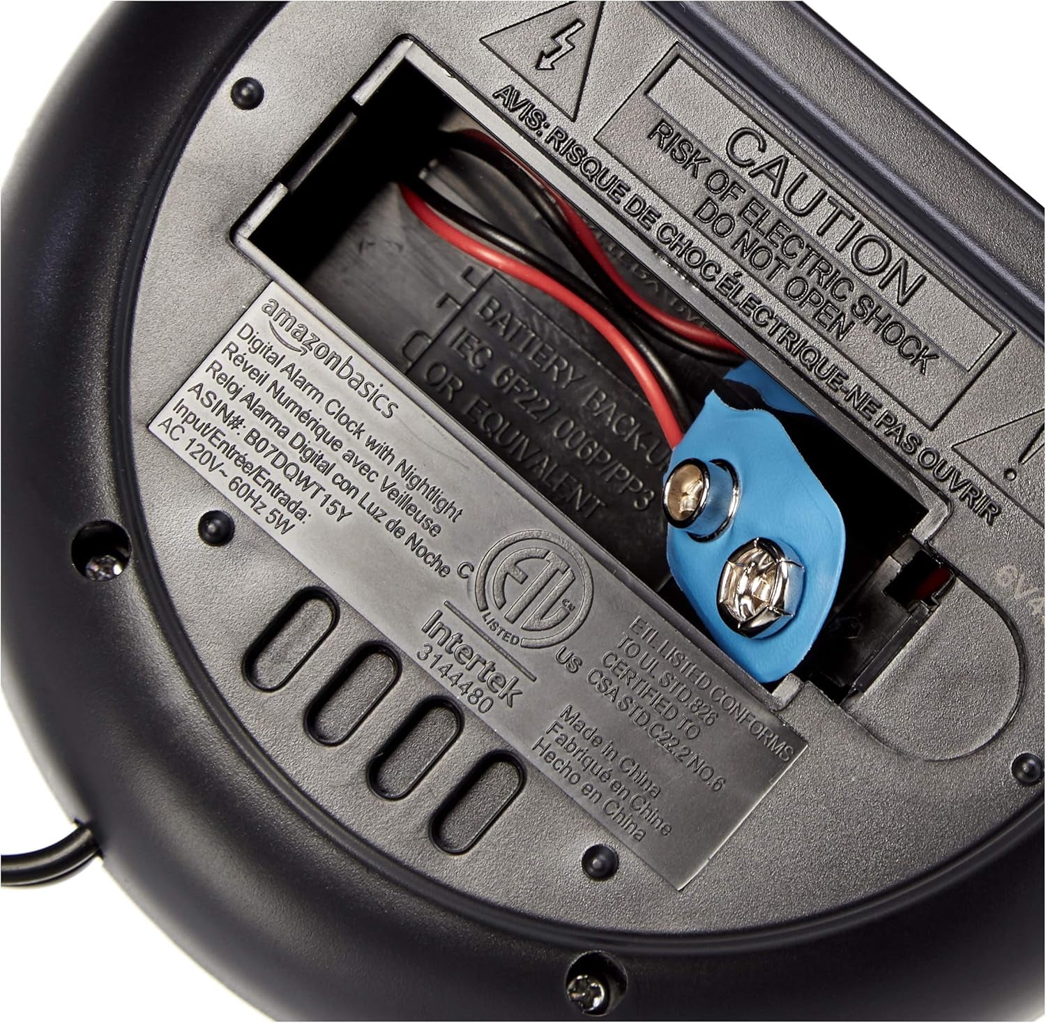 Small Digital Oval Alarm Clock with LED Display, Nightlight & Battery Backup, Black, 4.5 X 3.5 X 2.4 Inches
