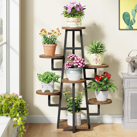 7 Tier Plant Stand Indoor for Multiple Plants, Wooden Corner Plant Pots Holder Rack Flower Stand Tall Shelf Planter Organizer for Living Room Balcony Garden, Rustic Brown