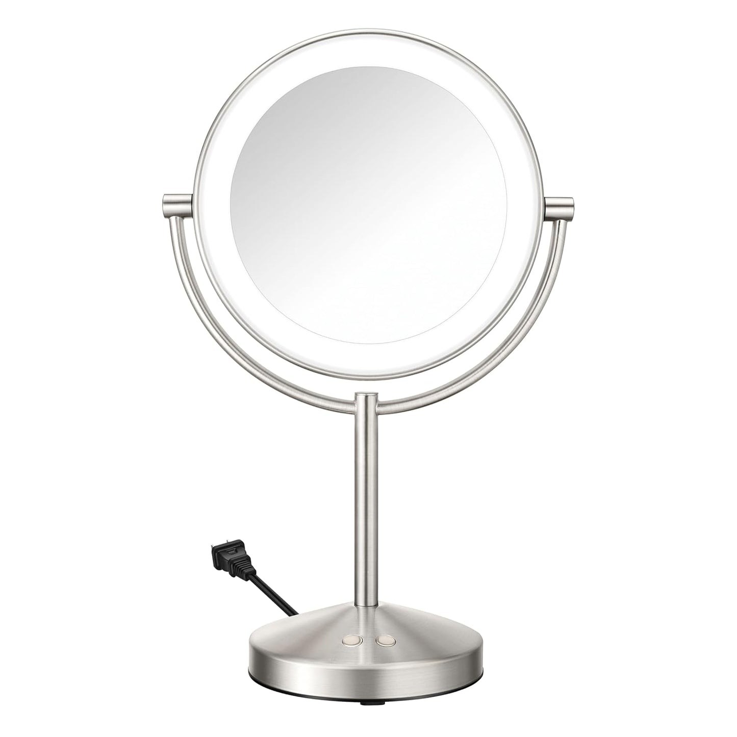 Lighted Makeup Mirror, Double-Sided LED Vanity Mirror with 1X/10X Magnification, 3 Light Settings, 3 Modes, 360° Rotation, Satin Nickel Finish