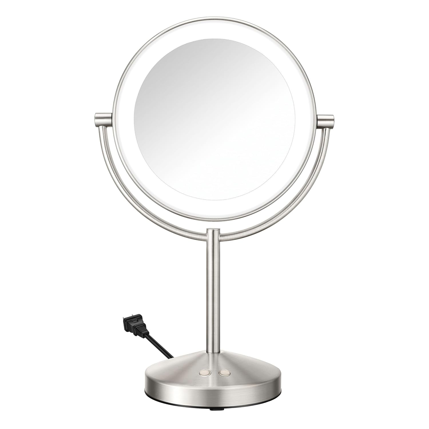 Lighted Makeup Mirror, Double-Sided LED Vanity Mirror with 1X/10X Magnification, 3 Light Settings, 3 Modes, 360° Rotation, Satin Nickel Finish