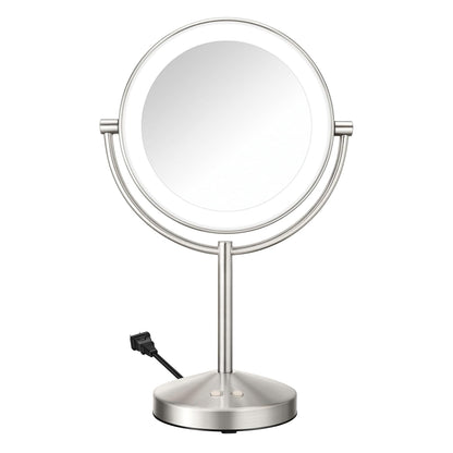 Lighted Makeup Mirror, Double-Sided LED Vanity Mirror with 1X/10X Magnification, 3 Light Settings, 3 Modes, 360° Rotation, Satin Nickel Finish