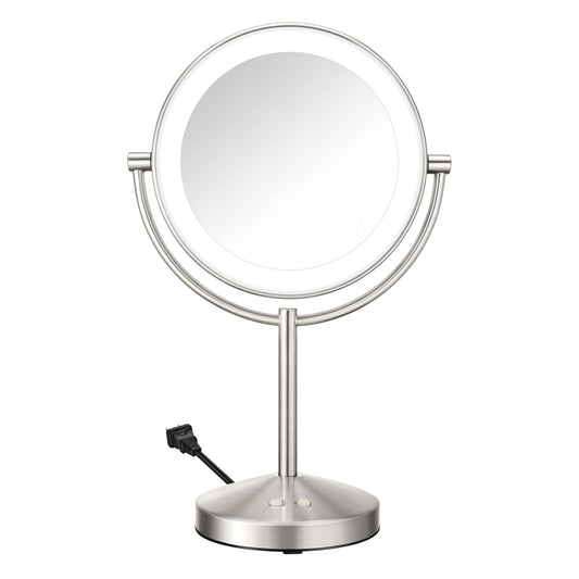 Lighted Makeup Mirror, Double-Sided LED Vanity Mirror with 1X/10X Magnification, 3 Light Settings, 3 Modes, 360° Rotation, Satin Nickel Finish
