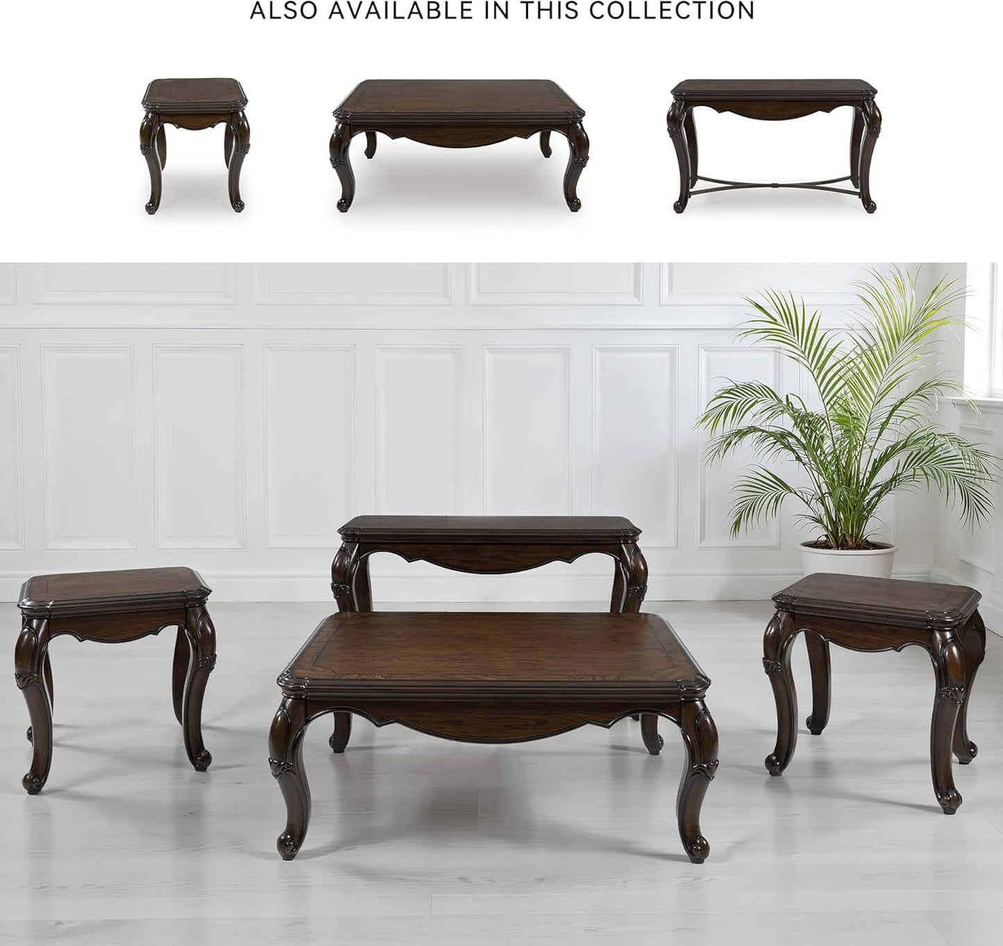 Maylee Classic Coffee Table with Cabriole Legs, Dark Brown