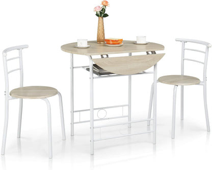 31.5" Drop Leaf Dining Table 3 Pieces for Small Space,Small Kitchen Table Set for 2,Round Folding Table with 2 Chairs for Home,Kitchen,Apartment,White&Oak