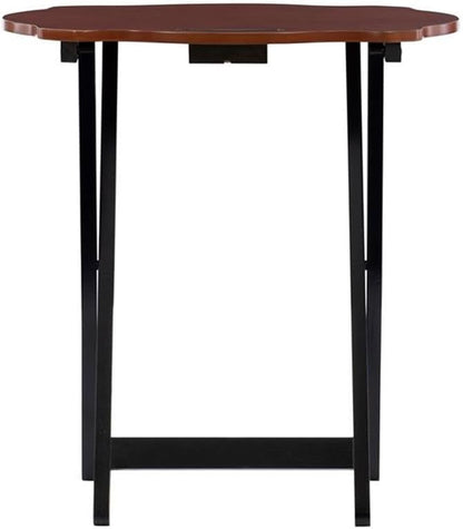 Traditional 5-Piece Okume Veneer and Solid Wood Tray Table Set with Base and Curvy Shaped Trays in Hazelnut and Black