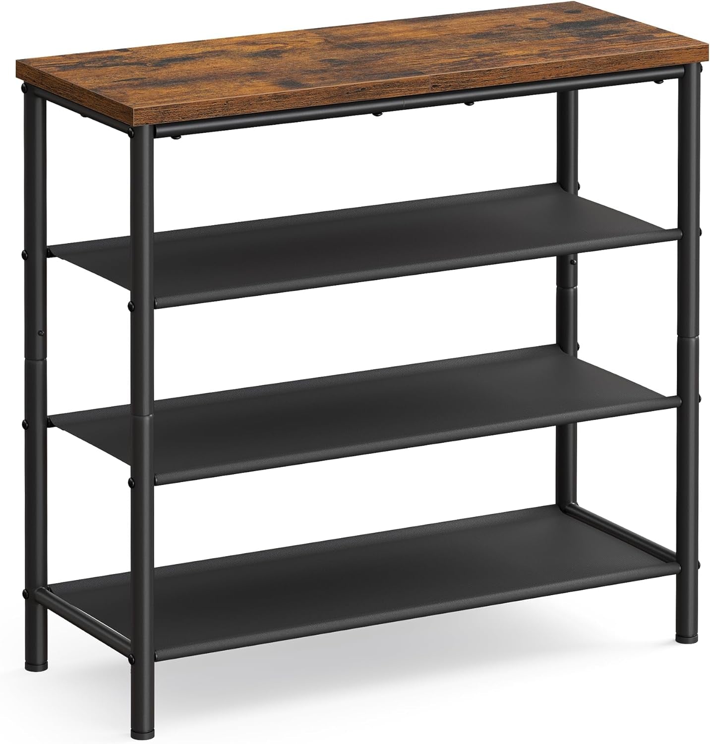 Shoe Rack, 4-Tier Shoe Storage Organizer for Entryway and Closet, Holds 9-12 Pairs of Shoes, 3 Fabric Shelves, Steel Frame, Industrial, Rustic Brown and Black ULBS035B01