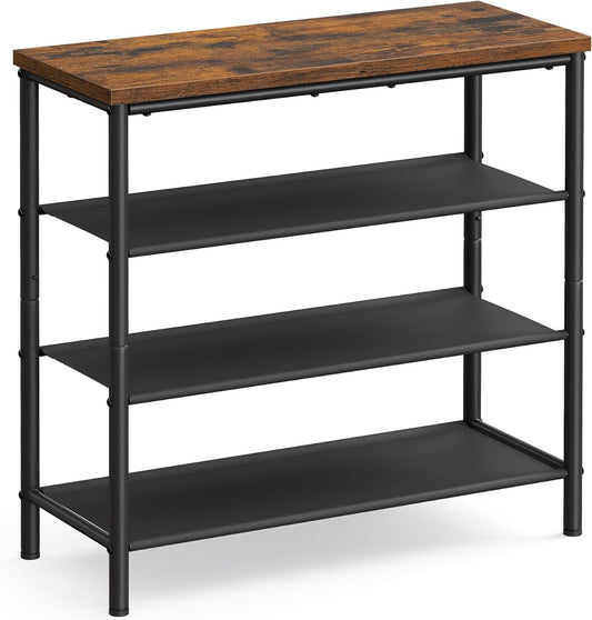 Shoe Rack, 4-Tier Shoe Storage Organizer for Entryway and Closet, Holds 9-12 Pairs of Shoes, 3 Fabric Shelves, Steel Frame, Industrial, Rustic Brown and Black ULBS035B01