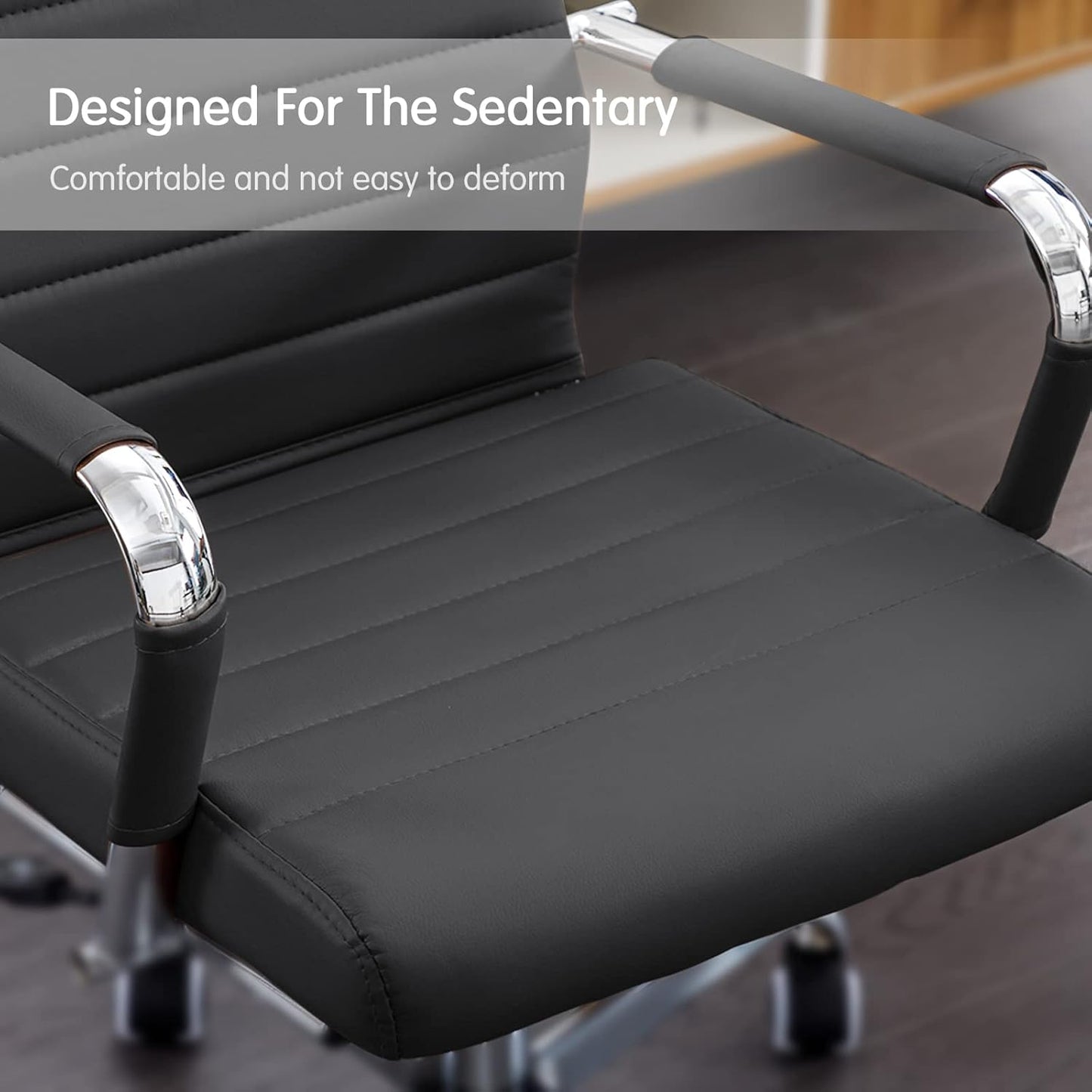 Home Office Chair Ribbed, Modern Leather Conference Room Chairs, Ergonomic Office Desk Chair, High Back Executive Computer Chair, Adjustable Swivel Chair with Arms (Black)