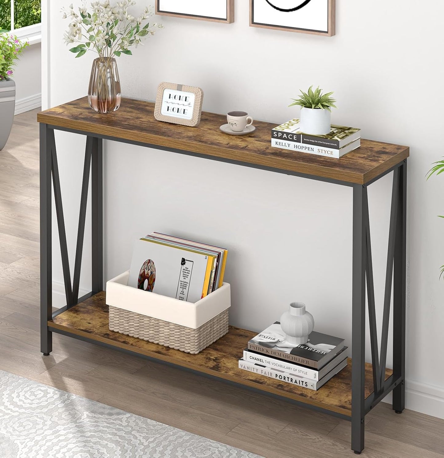 Entryway Table, Narrow Sofa Console Tables behind Couch, Modern Entry Table for Hallway Entrance Living Room, Rustic Brown