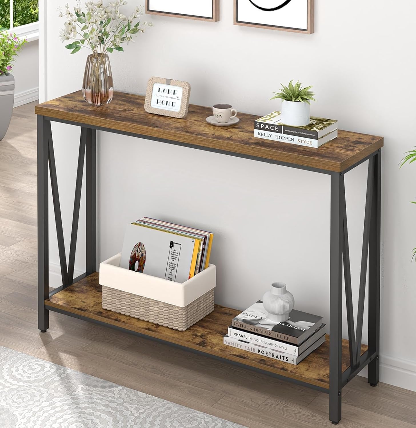 Entryway Table, Narrow Sofa Console Tables behind Couch, Modern Entry Table for Hallway Entrance Living Room, Rustic Brown
