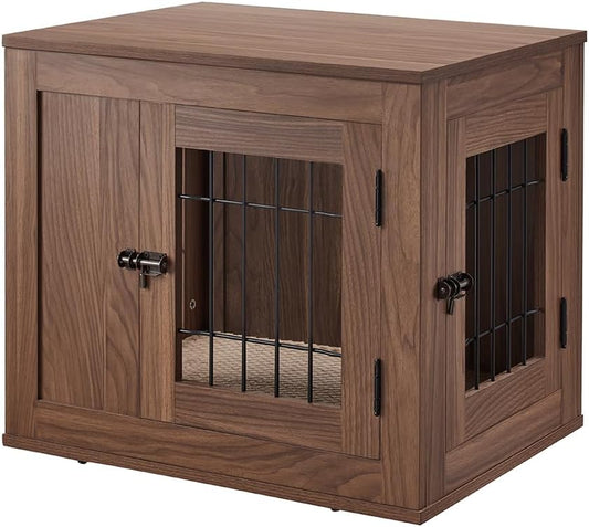 25.5 Inch Furniture Style Dog Crate for Small Dogs, Cats, Min Pigs, Rabbit, Indoor Aesthetic Puppy Kennel, Modern Decorative Wood Wire Cage, Pretty Cute End Side Table Nightstand, Walnut