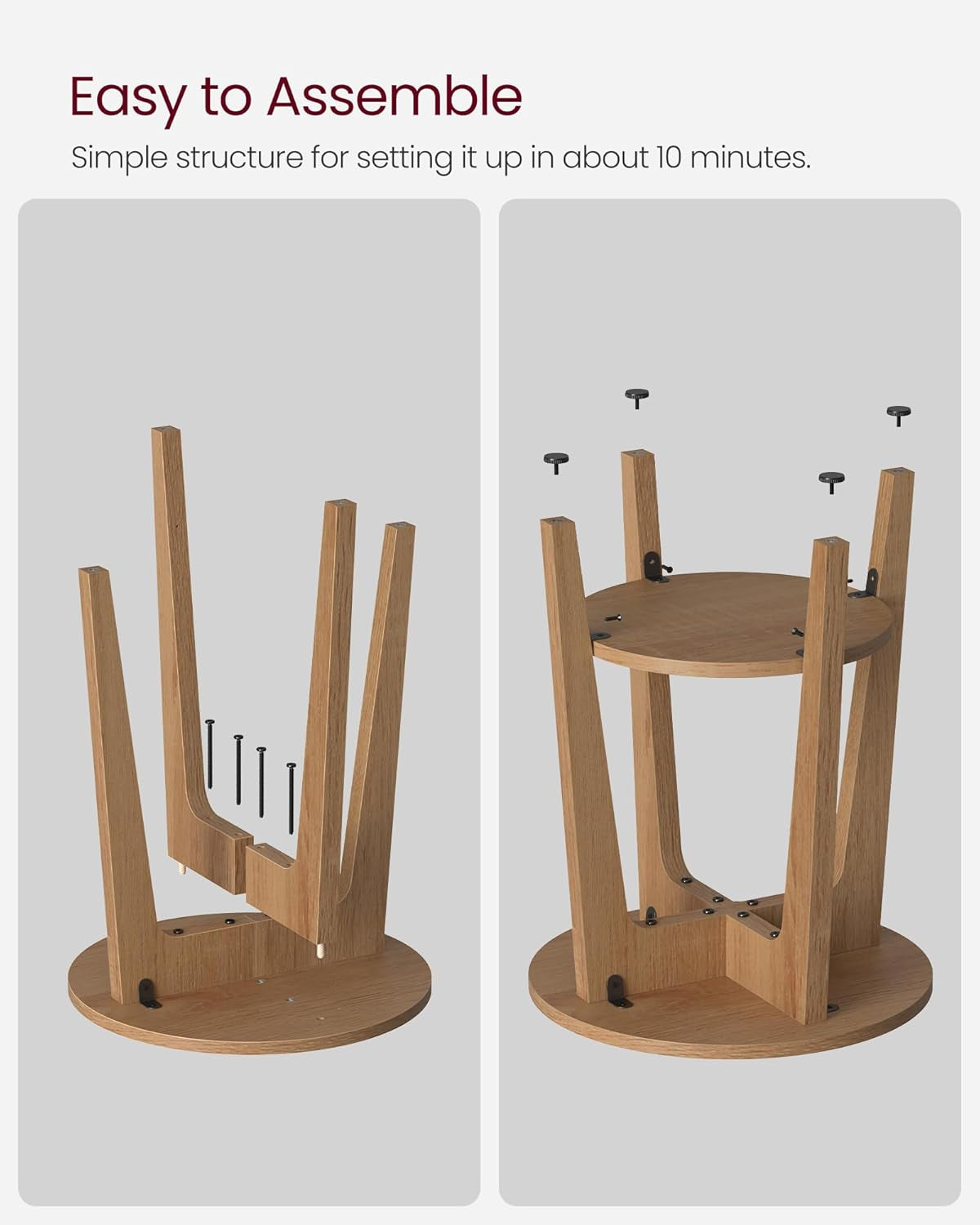 Side Table, Small round End Table with Lower Shelf, Nightstand for Small Spaces, Living Room, Bedroom, Greige ULET283T02