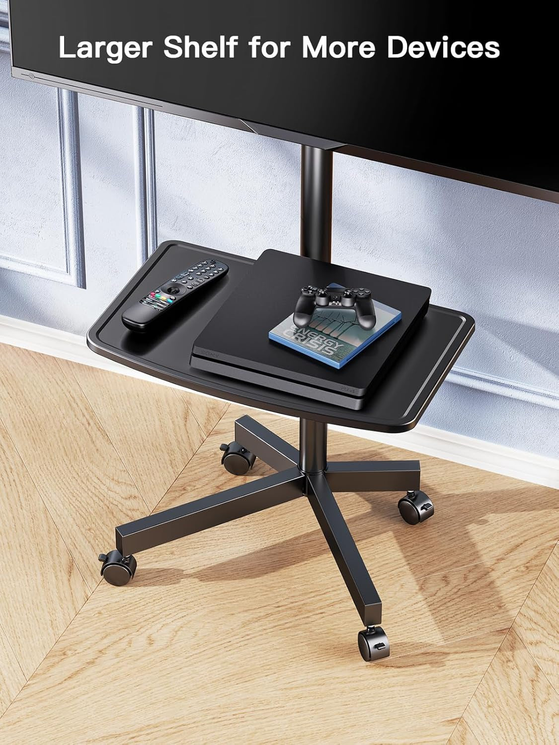 Rolling TV Stand on Wheels for 23-60 Inch Flat Curved Screen Tvs, Mobile TV Cart Height - Adjustable with Shelf/Tray, Portable TV Stand Holds up to 55 Lbs, Max VESA 400X400Mm, PSTVMC04