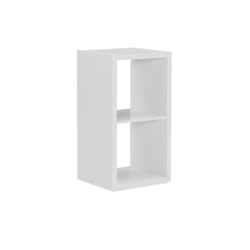 Riverbay Furniture Two Cubby Wood Storage Cabinet, White Finish, 30 in x 14.6 in x 16 in, Particleboard and Veneer, Horizontal or Vertical Use, Compact Design, Home or Office Storage Solution
