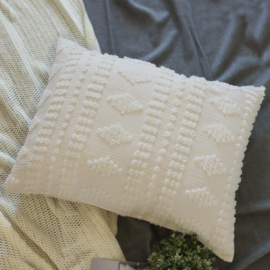 Tufted Pillow Shams King Ivory Set of 2 Boho Pillowcases Shabby Chic Decorative Textured Poms Cream Diamonds Moroccan Embroidery Farmhouse 20X36