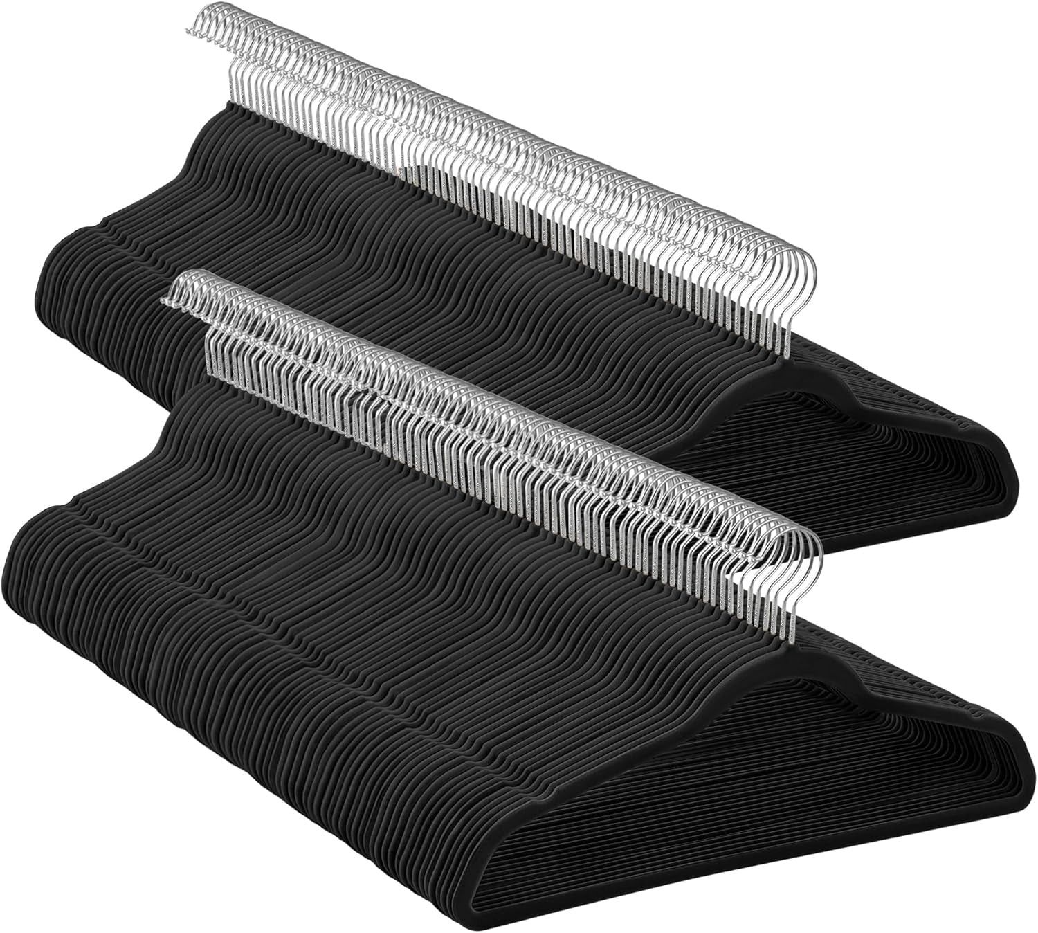 Velvet Hangers 150 Pack, Non-Slip Clothes Hangers with Silver-Colored Swivel Hooks, Slim Space-Saving for Closet, Heavy-Duty, Black UCRF046BZ03S