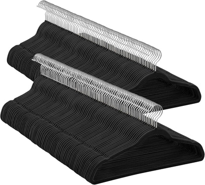 Velvet Hangers 150 Pack, Non-Slip Clothes Hangers with Silver-Colored Swivel Hooks, Slim Space-Saving for Closet, Heavy-Duty, Black UCRF046BZ03S