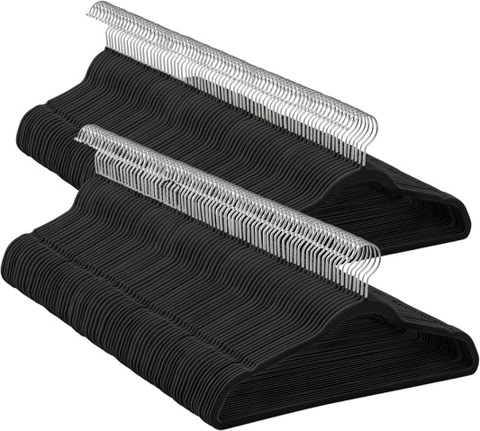 Velvet Hangers 150 Pack, Non-Slip Clothes Hangers with Silver-Colored Swivel Hooks, Slim Space-Saving for Closet, Heavy-Duty, Black UCRF046BZ03S