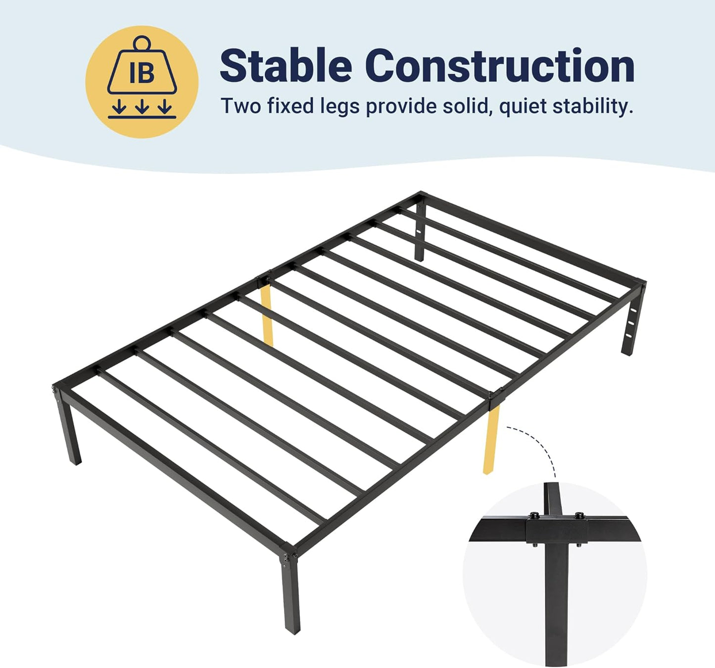 Twin Bed Frame, 14 Inch Metal Platform Beds with Storage Space, No Box Spring Needed and Easy Assembly, Black