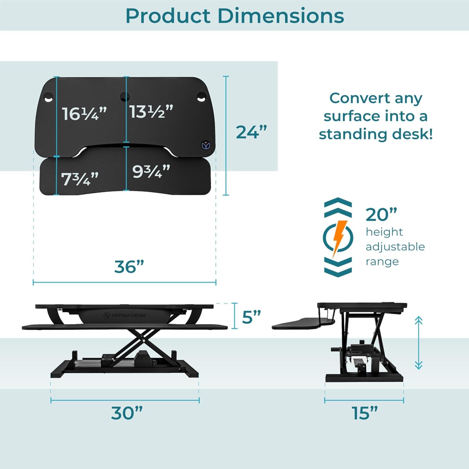 VRSADESK Powerpro™ Electric Standing Desk Converter - Height Adjustable Desk Riser with Keyboard Tray & USB Hub - Holds 80 Lbs - Ergonomic Sit Stand Workstation for Home & Office | Maple (40” X 24”)