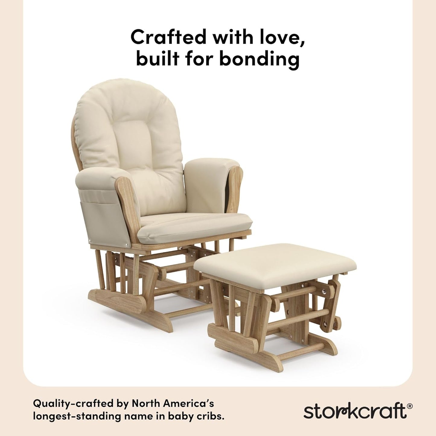 Premium Hoop Glider & Ottoman (Natural/Beige) — GREENGUARD Gold Certified Nursery Glider, Solid Wood Craftsmanship, Smooth-Gliding Nursery Chair and Ottoman, Award-Winning