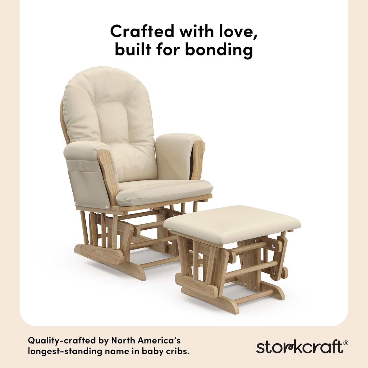 Premium Hoop Glider & Ottoman (Natural/Beige) — GREENGUARD Gold Certified Nursery Glider, Solid Wood Craftsmanship, Smooth-Gliding Nursery Chair and Ottoman, Award-Winning