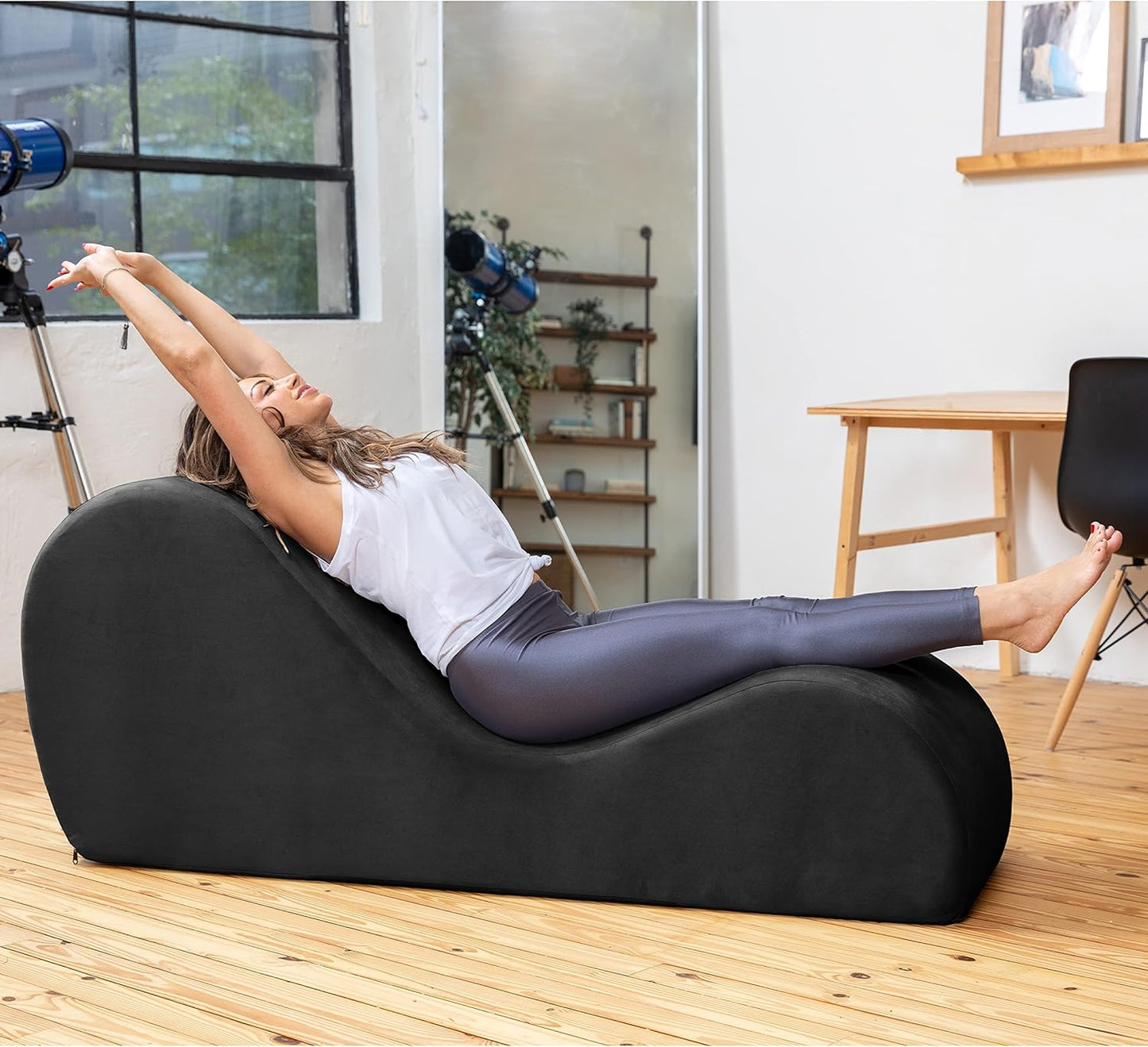 Sleek Chaise Lounge for Yoga - Made in the USA - Great for Stretching, Relaxation, Exercise & More, 60D X 18W X 26H Inch, Black