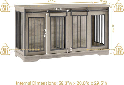 78 Double Dog Crate Furniture for 2 Large Dogs Indoor, Wooden Furniture Dog Crates with Dog Bowl, Dog Kennel Furniture TV Stand Large Breed Brown