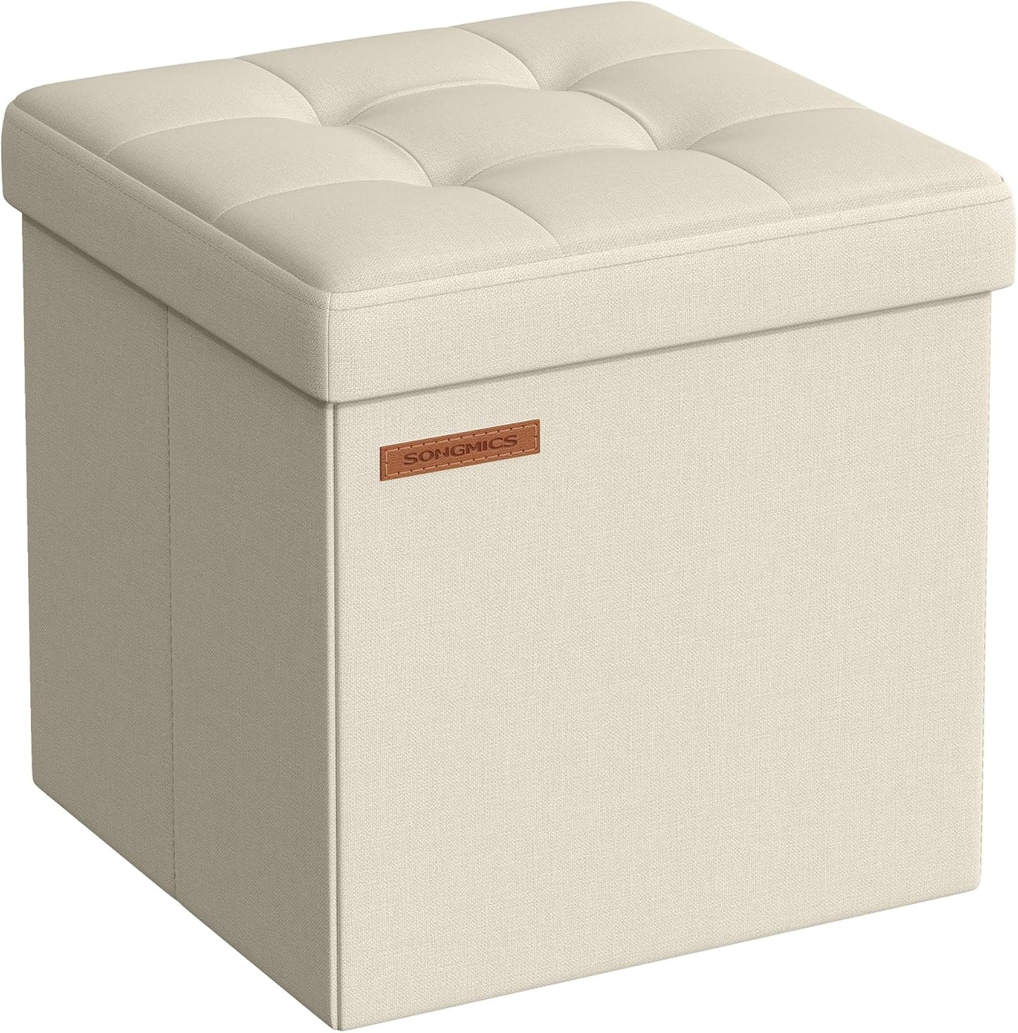 Storage Ottoman, Foldable Small Ottoman Foot Rest, 11.8 Inches Foot Stool, Cube Ottoman with Storage, Load up to 286 Lb, for Living Room, Bedroom, Dorm, Ink Black ULSF028B01