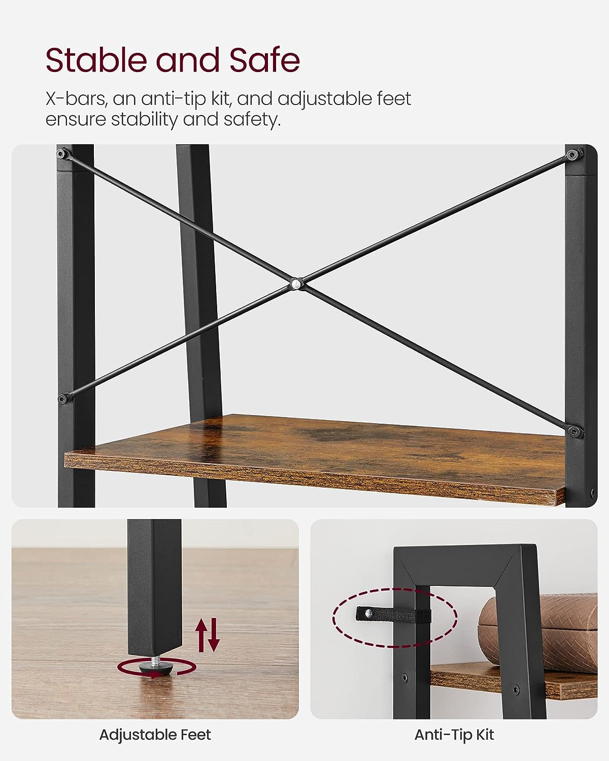 Bookshelf, 5-Tier Narrow Book Shelf, 11.8 X 13.3 X 66.9 Inches, Ladder Shelf for Home Office, Living Room, Bedroom, Kitchen, Ebony Black and Ink Black ULLS109B56