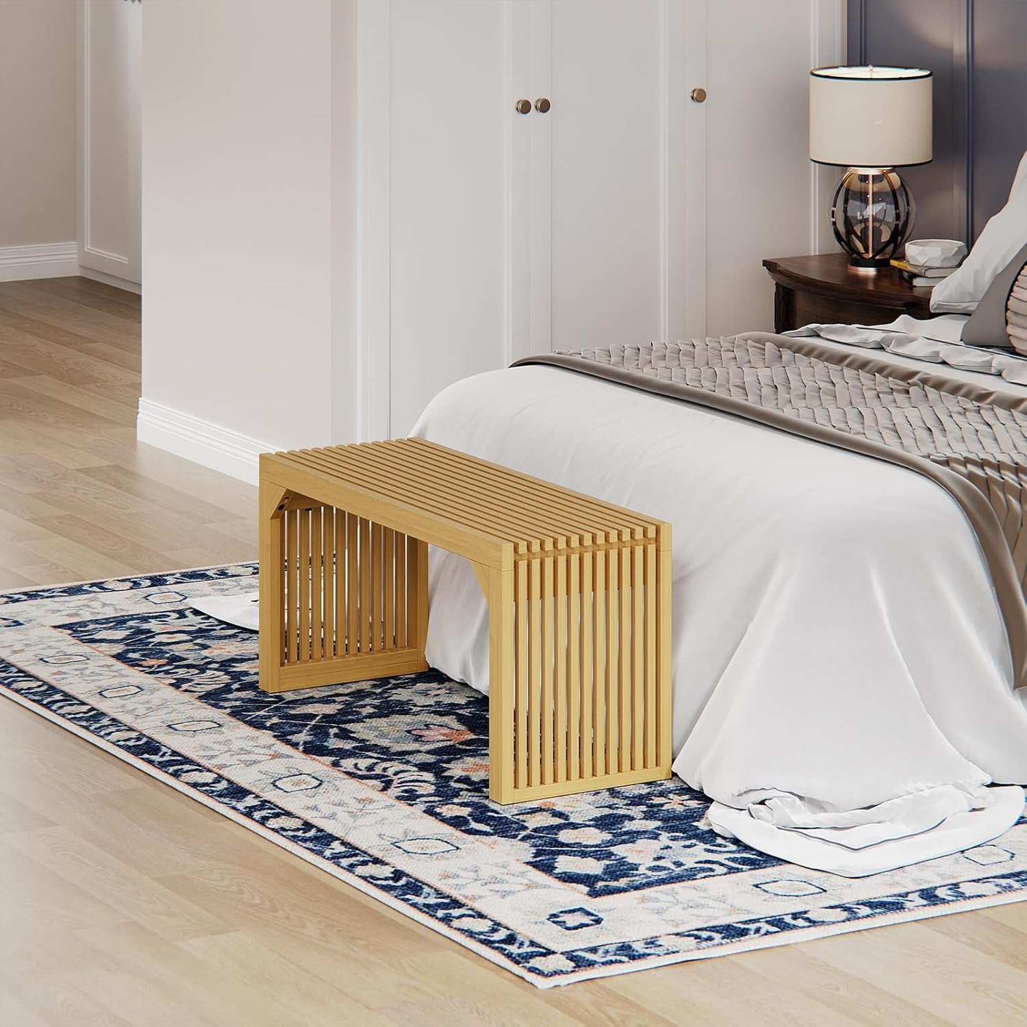 35" Dining Bench, Indoor Wood Bench for Entryway,Living Room,Kitchen and Bedroom (Nature, Long Bench)