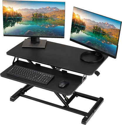 Standing Desk Converter - 32 Inch Adjustable Sit to Stand up Workstation, Particle Board, Dual Monitor Desktop Riser with Keyboard Tray, for Home Office Laptop, Black 32"