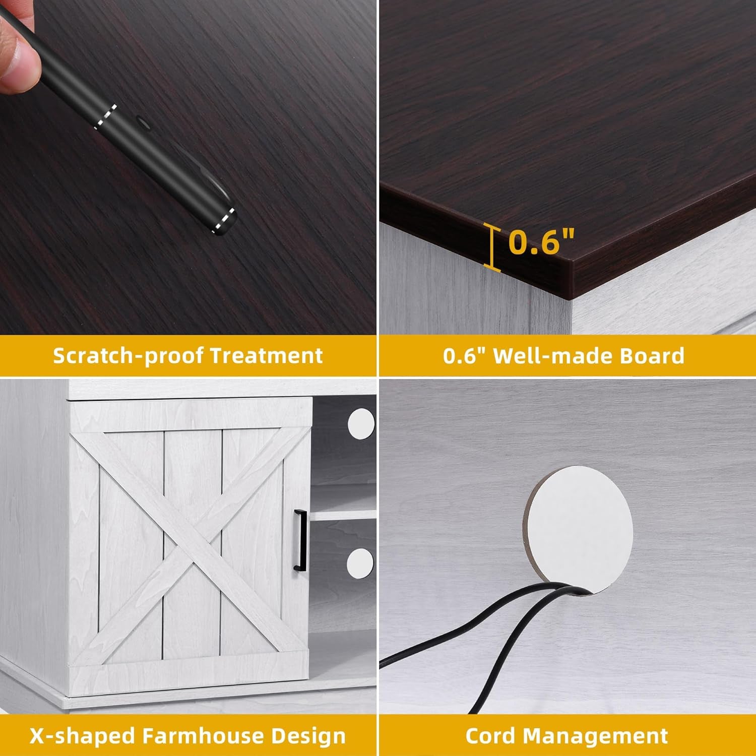 Farmhouse TV Stands for Living Room, Entertainment Center with Storage, TV Stand for 65 Inch TV with Double Barn Doors & Storage Cabinets, Rustic TV Cabinet Media Console, Espresso & Grey White