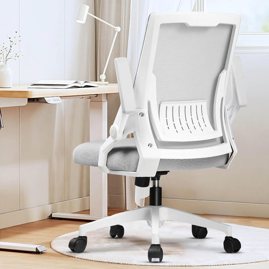 Ergonomic Office Chair with Flip-Up Armrests Executive Computer Chair for Home Office, Breathable Mesh & Adaptive Lumbar Support, Wide Seat Gray