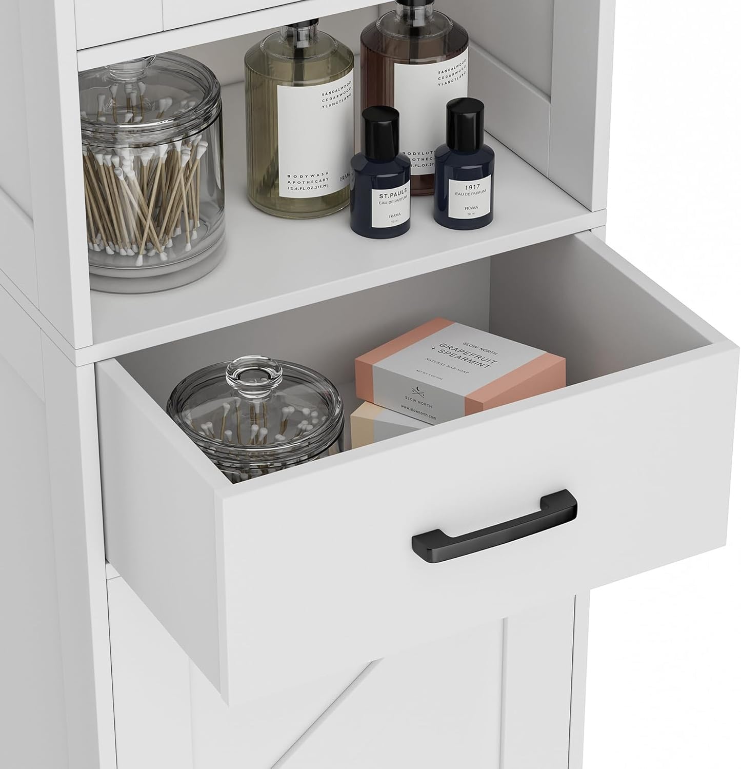 67" H Tall Bathroom Storage Cabinet with 2 Barn Doors and 1 Drawer, Narrow Storage Unit, Adjustable Shelves, Floor Cabinet for Bathroom, Living Room, Entryway, Kitchen, White, (15.7" W)