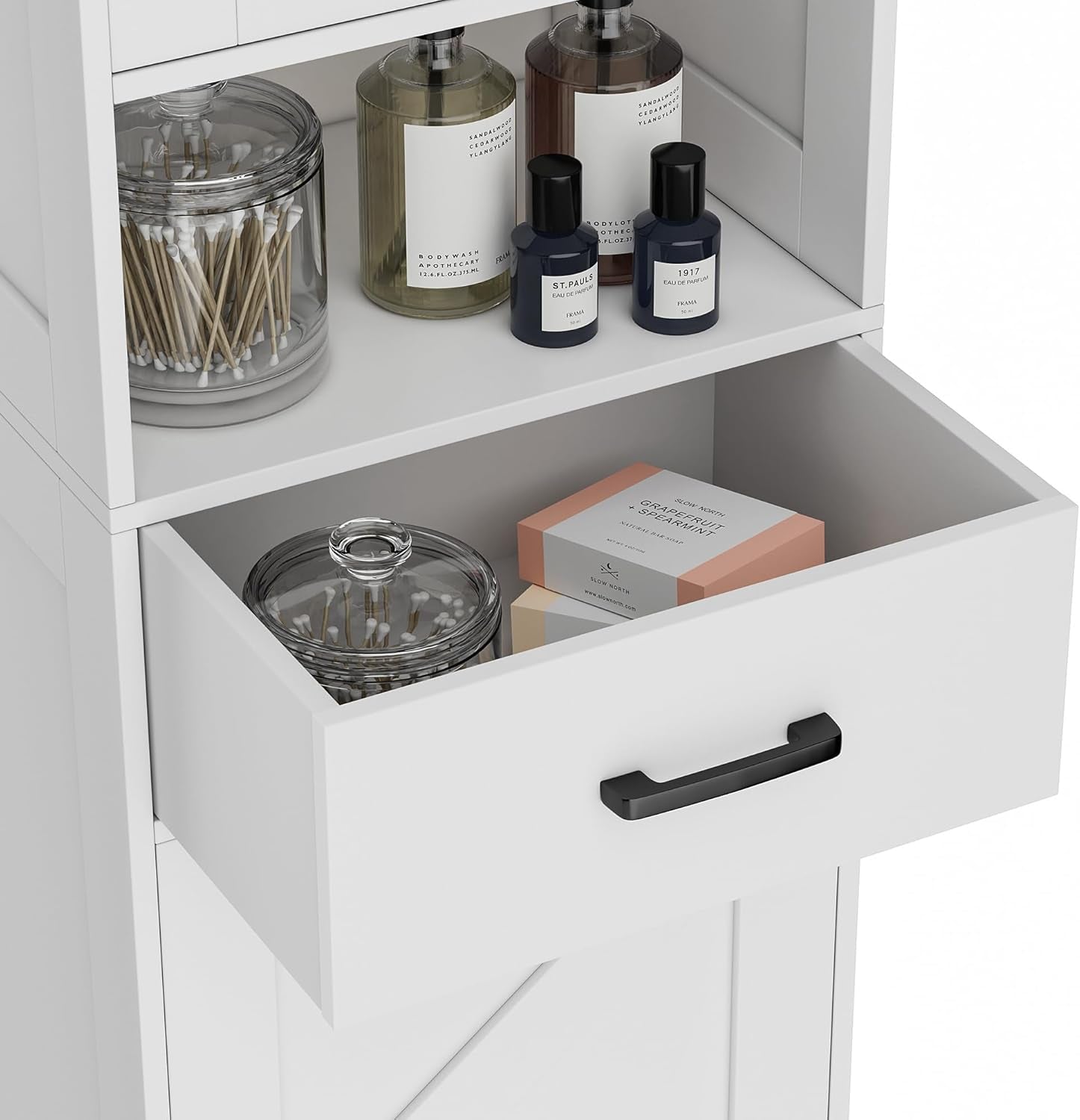 67" H Tall Bathroom Storage Cabinet with 2 Barn Doors and 1 Drawer, Narrow Storage Unit, Adjustable Shelves, Floor Cabinet for Bathroom, Living Room, Entryway, Kitchen, White, (15.7" W)