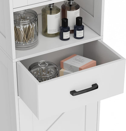 67" H Tall Bathroom Storage Cabinet with 2 Barn Doors and 1 Drawer, Narrow Storage Unit, Adjustable Shelves, Floor Cabinet for Bathroom, Living Room, Entryway, Kitchen, White, (15.7" W)