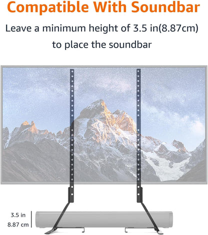 Universal TV Stand, Black - Height Adjustable up to 77 Inch, Compatible with Soundbars, Hold up to 80 Lbs