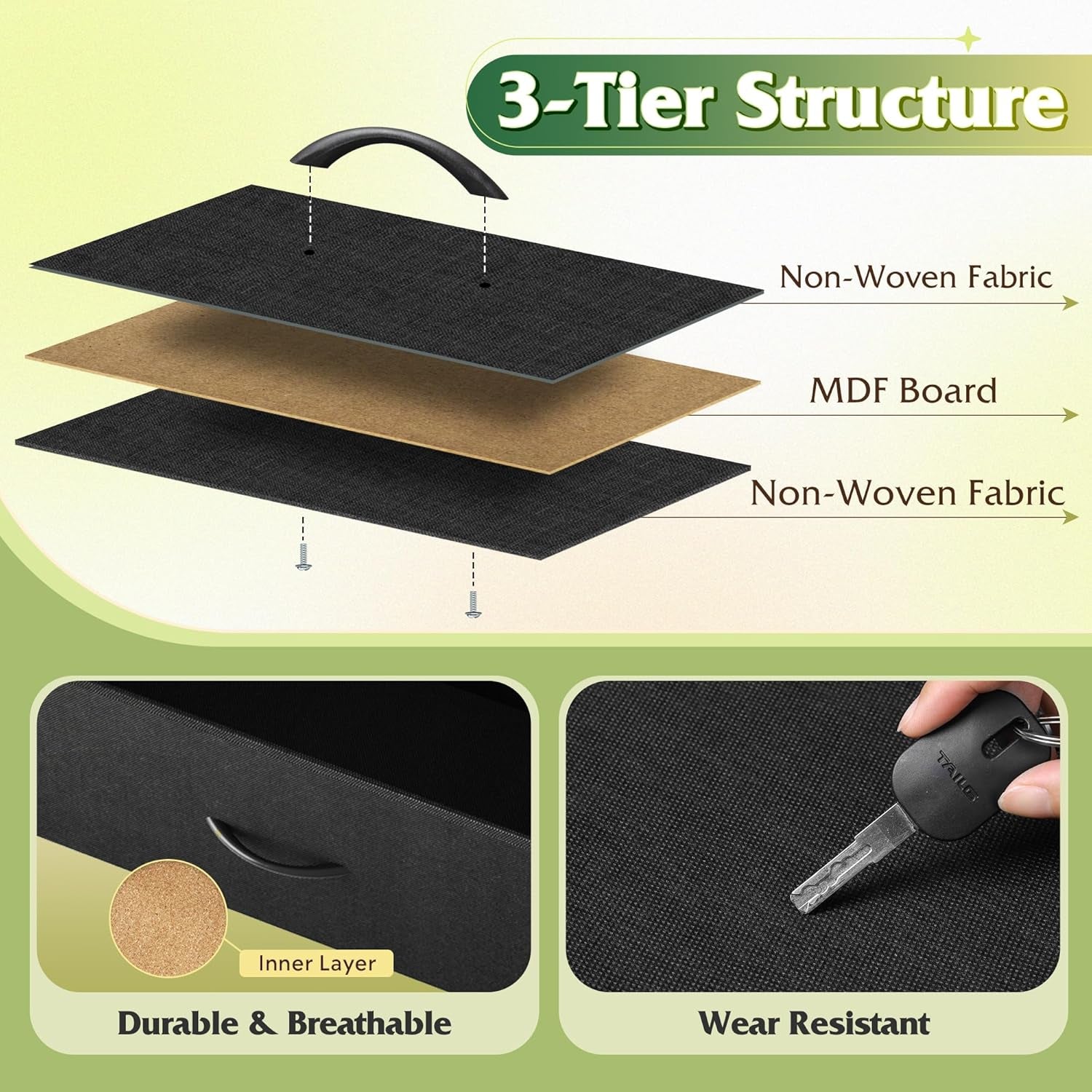 Black TV Stand for 55, 60, 65 Inch TV, Entertainment Center with LED Lights & Charging Station, TV Media Console Table with 15 Fabric Drawers and Open Shelves for Living Room, Hallway, Wood Topm