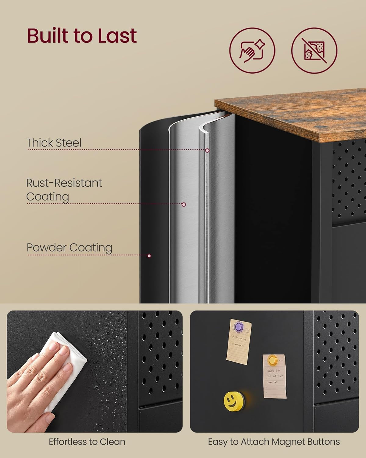 Storage Cabinet, Metal Cabinet, Sideboard with 2 Doors, 15.7 X 43.3 X 29.9 Inches, Magnetic Closure, Adjustable Shelves, Steel Frame, Rustic Brown and Matte Black ULSC204B01